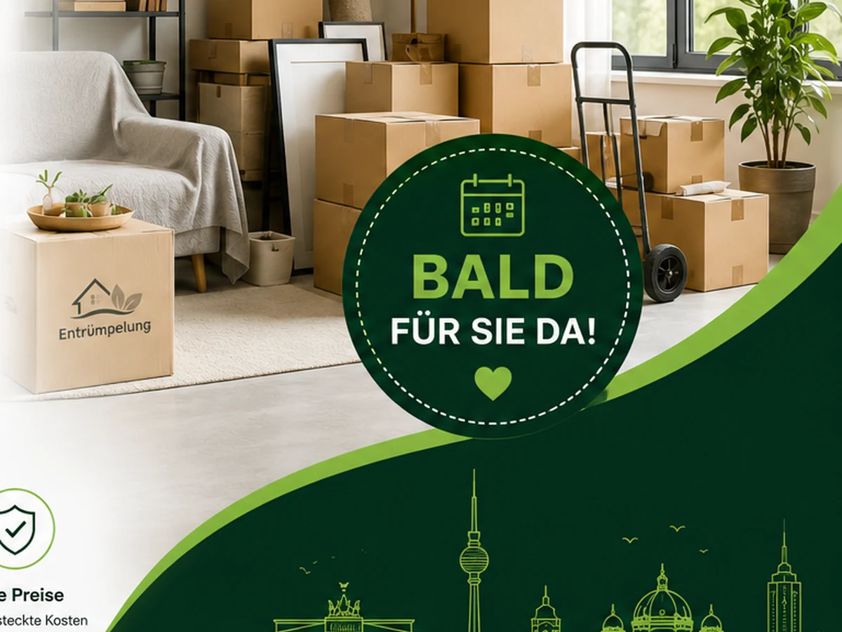 Heller Wohnraum mit Umzugskartons und Möbeln während einer Entrümpelung
